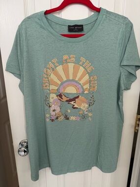 Lane Bryant Seafoam Green Tee with Red Accent